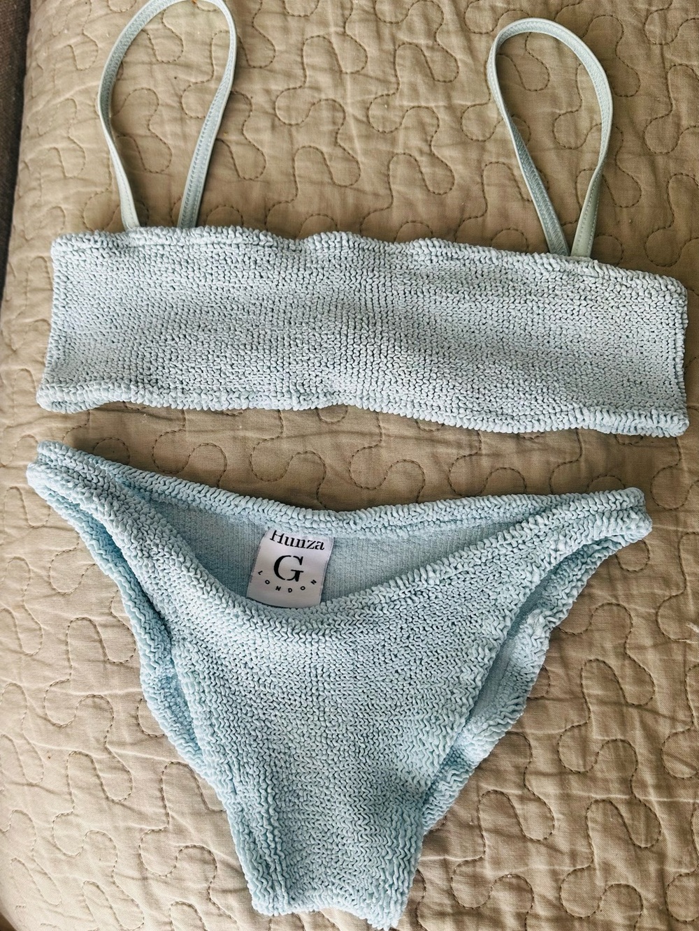 Hunza G Light Blue Textured Bikini Top